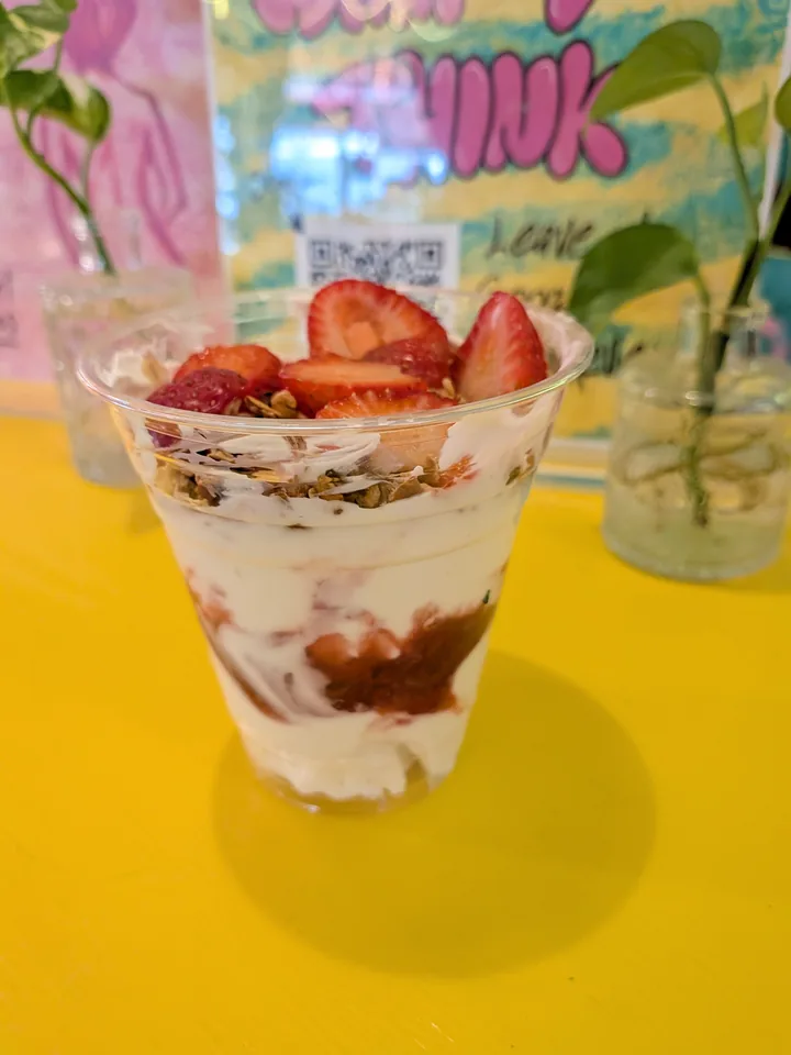 Yogurt parfait photographed at Enoch’s cafe